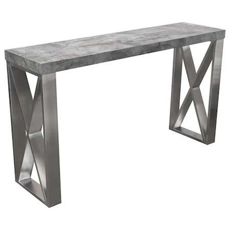 Console Table with Faux Concrete Top and Brushed Stainless Steel Legs